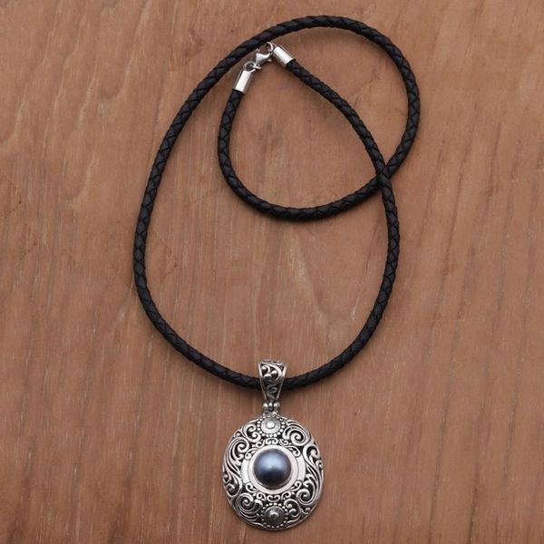Alternate image for Cultured Mabe Pearl and Sterling Silver Necklace from Bali Dark Sanur Shield