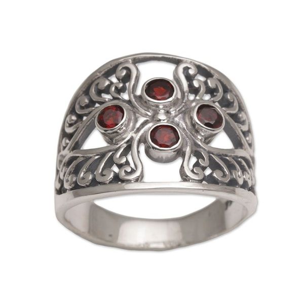 Alternate image for Garnet and Sterling Silver Cocktail Ring from Bali Vine Queen