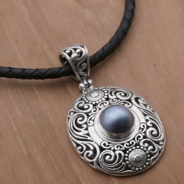 Alternate image for Cultured Mabe Pearl and Sterling Silver Necklace from Bali Dark Sanur Shield