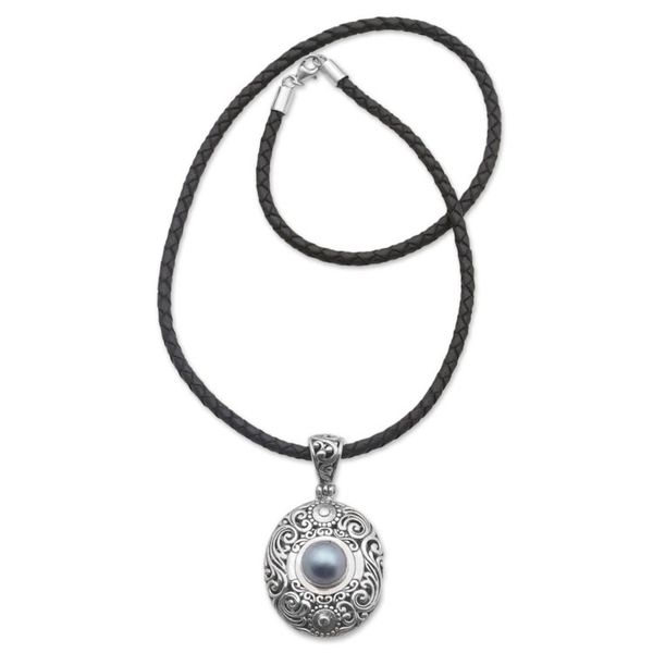 Alternate image for Cultured Mabe Pearl and Sterling Silver Necklace from Bali Dark Sanur Shield