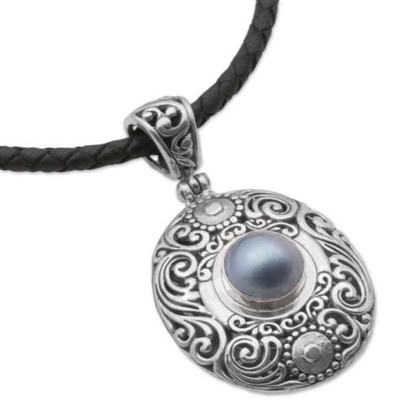 Alternate image for Cultured Mabe Pearl and Sterling Silver Necklace from Bali Dark Sanur Shield