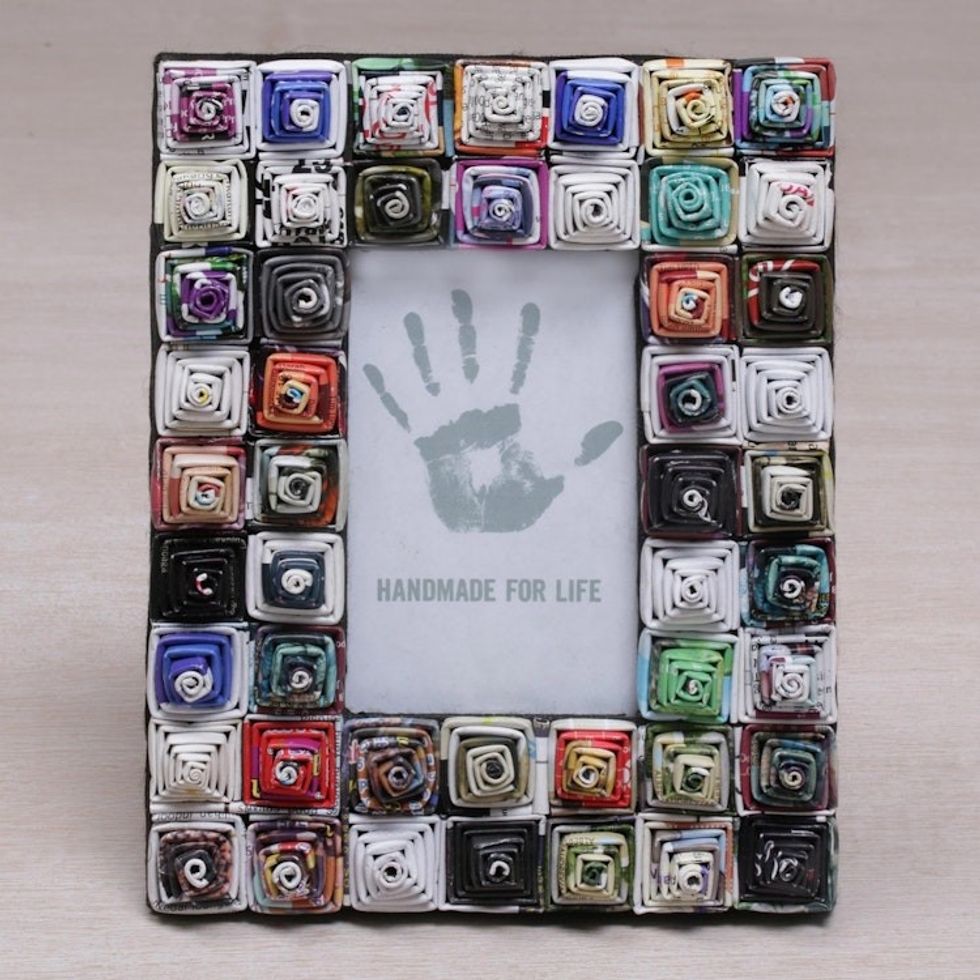 3x5 Recycled Paper Photo Frame with Multicolored Squares 'Square Shrines'
