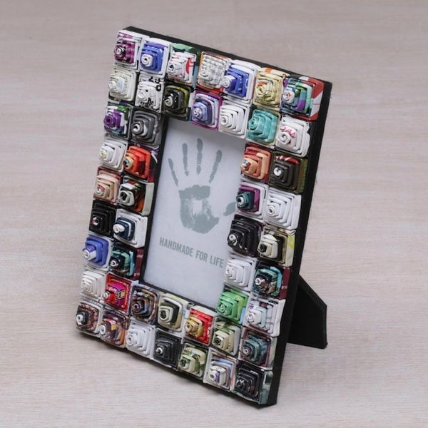 Alternate image for 3x5 Recycled Paper Photo Frame with Multicolored Squares Square Shrines