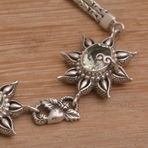 Alternate image for 925 Sterling Silver Floral Green Prasiolite Link Bracelet Prasiolite Garden