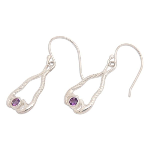 Alternate image for Amethyst and Sterling Silver Snake Dangle Earrings from Bali Serpentine Talismans