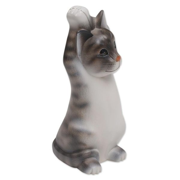 Alternate image for Whimsical Wood Cat Sculpture in Grey and White from Bali Skyward Paws