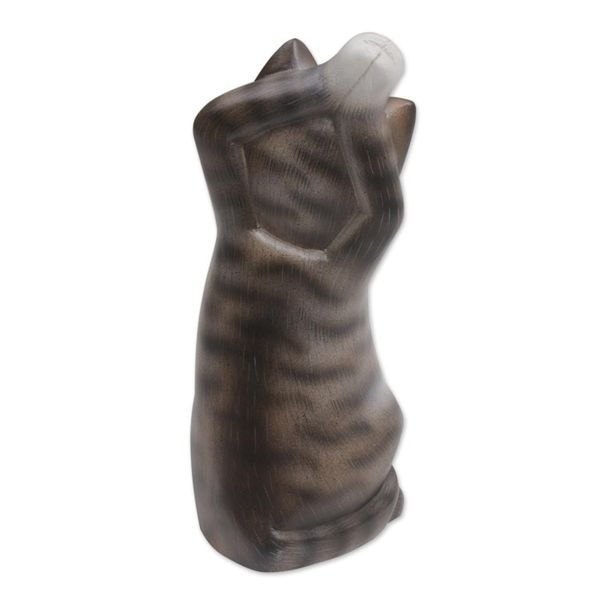 Alternate image for Whimsical Wood Cat Sculpture in Grey and White from Bali Skyward Paws