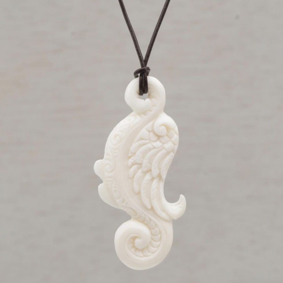 Handcrafted Wing-Shaped Bone Pendant Necklace from Bali 'Fantastic Angel'