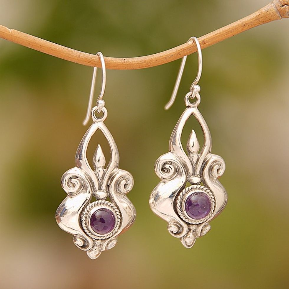 Amethyst and Sterling Silver Dangle Earrings from Indonesia 'Glorious Majesty'