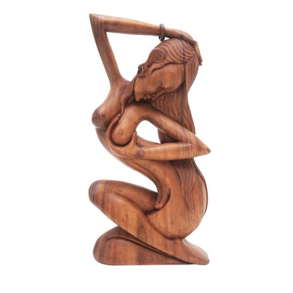 Alternate image for Hand Carved Suar Wood Sculpture of Artistic Nude Summer Shower