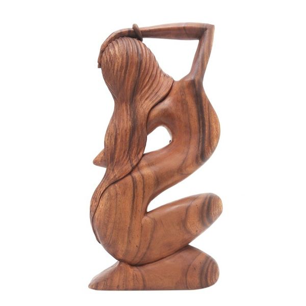 Alternate image for Hand Carved Suar Wood Sculpture of Artistic Nude Summer Shower