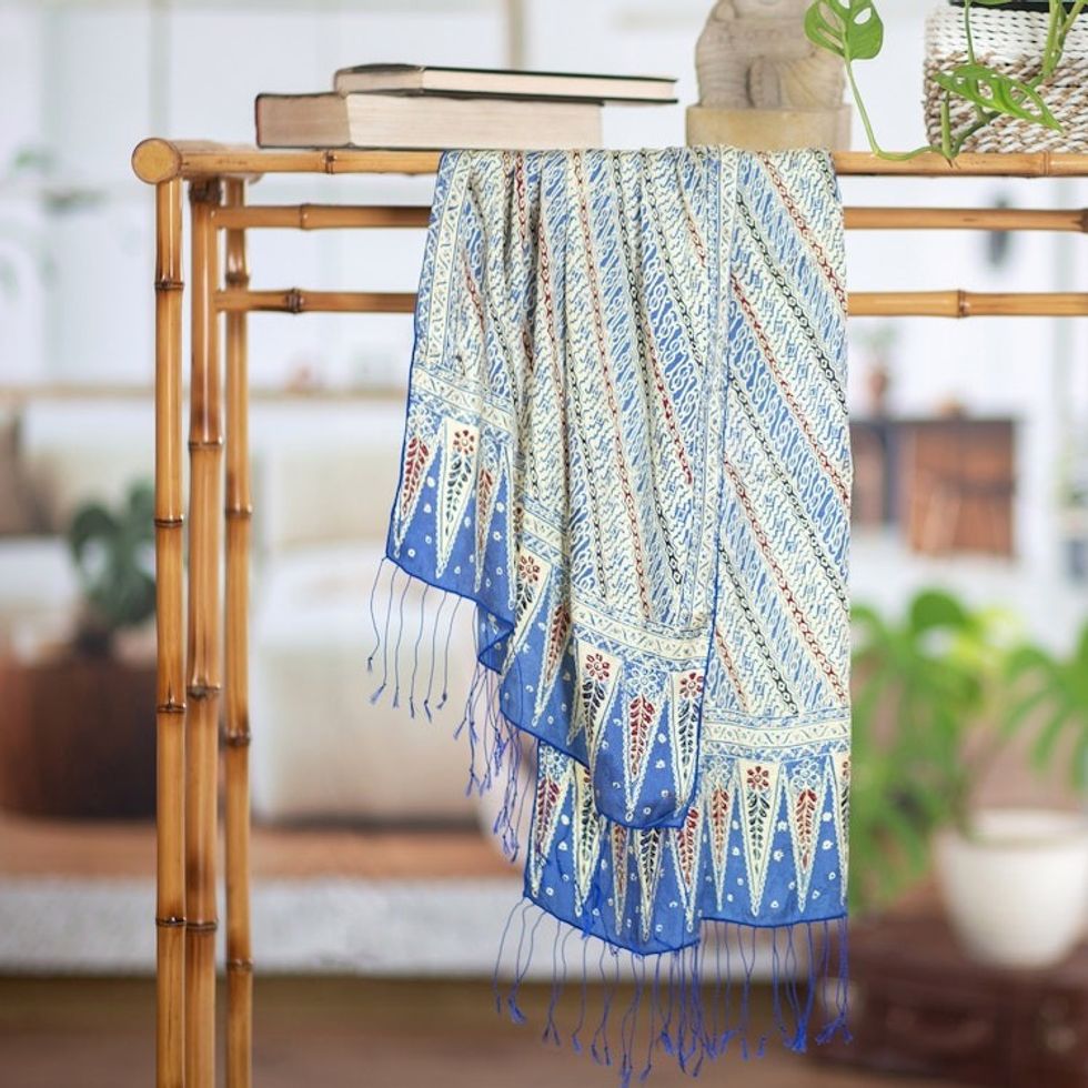 Batik Silk Scarf with Parang Motifs in Chartreuse from Bali 'Parang Majesty'