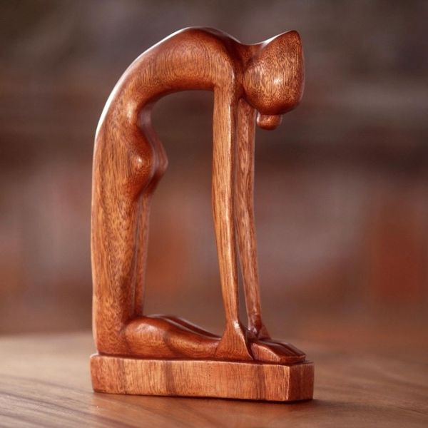 Alternate image for Indonesian Hand-Carved Signed Wood Tabletop Yoga Sculpture Camel Pose