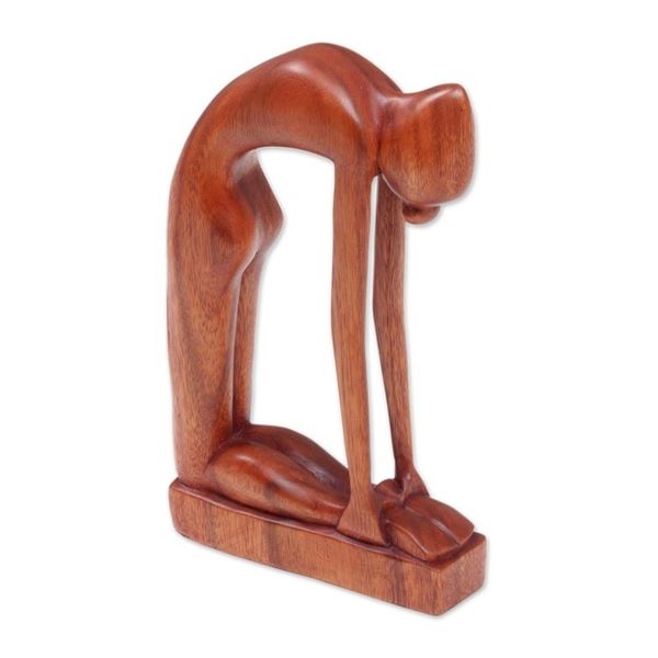 Alternate image for Indonesian Hand-Carved Signed Wood Tabletop Yoga Sculpture Camel Pose