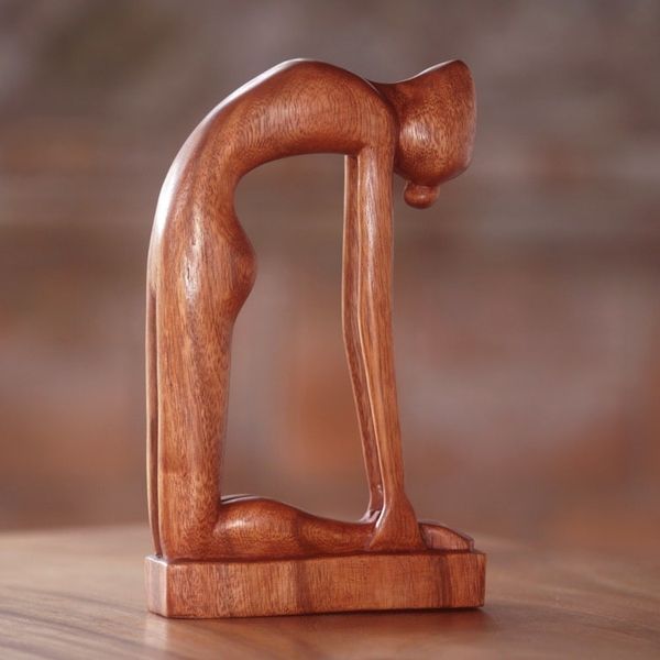 Alternate image for Indonesian Hand-Carved Signed Wood Tabletop Yoga Sculpture Camel Pose