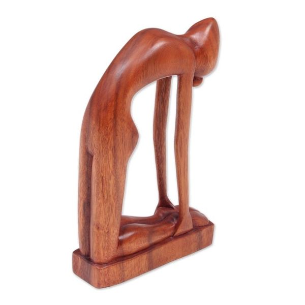 Alternate image for Indonesian Hand-Carved Signed Wood Tabletop Yoga Sculpture Camel Pose
