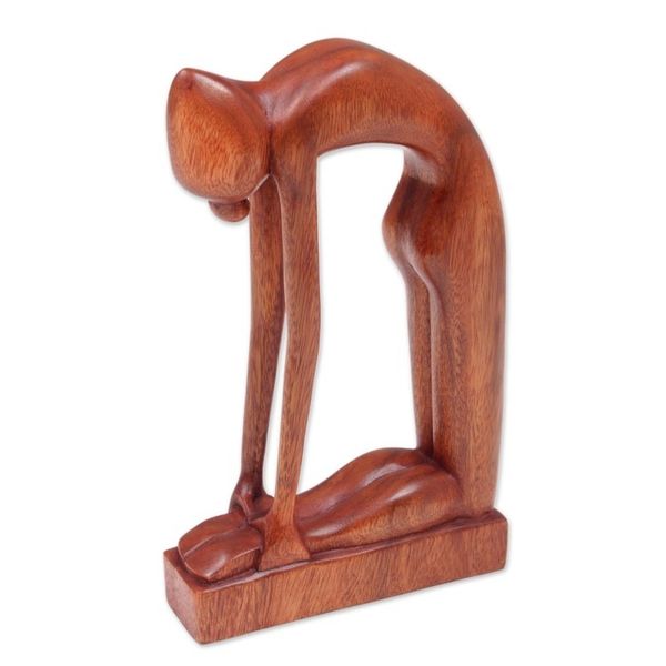 Alternate image for Indonesian Hand-Carved Signed Wood Tabletop Yoga Sculpture Camel Pose
