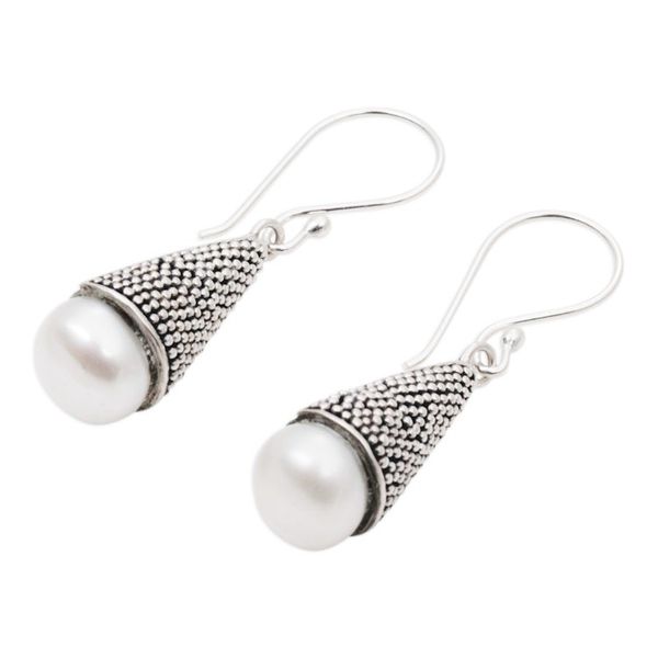 Alternate image for Indonesian Cultured Pearl and Sterling Silver Earrings Moonlight Cones