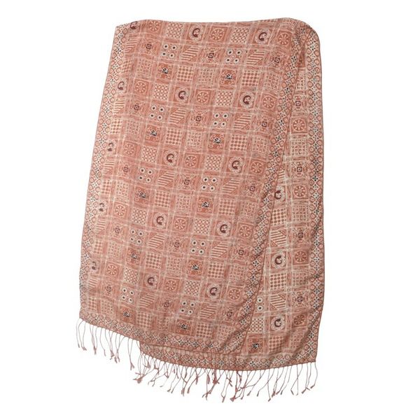 Alternate image for Batik Silk Shawl with Ceplok Motifs in Tangerine from Bali Ceplok Temple in Tangerine