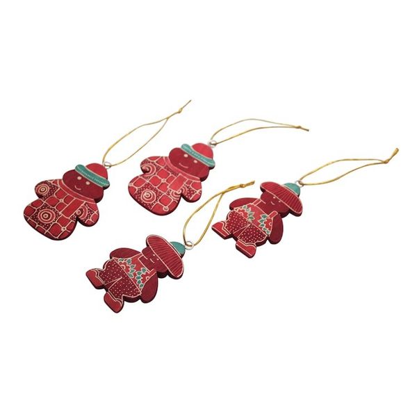 Alternate image for Four Batik Wadang Wood Snowman Ornaments from Java Red Snowmen