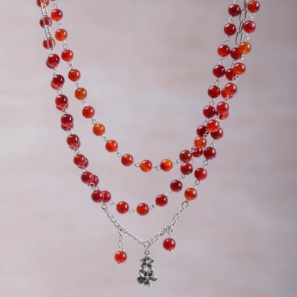 Alternate image for Floral Carnelian and Sterling Silver Link Bracelet from Bali Jepun Queen