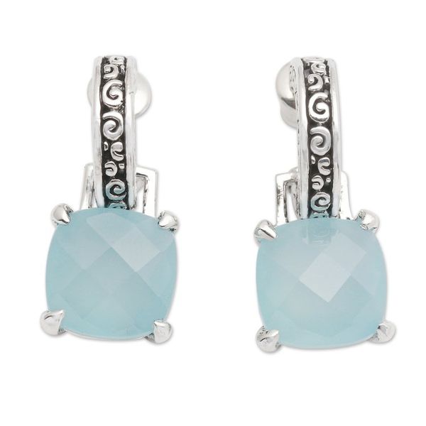 Alternate image for Blue Chalcedony and 925 Silver Dangle Earrings from Bali Buddha Hoops