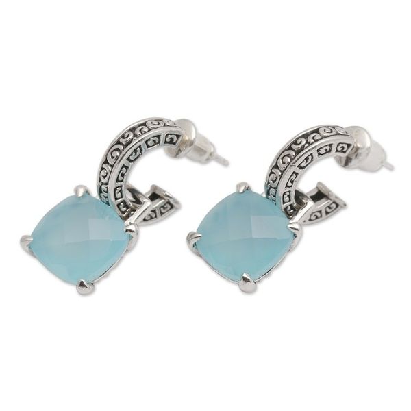 Alternate image for Blue Chalcedony and 925 Silver Dangle Earrings from Bali Buddha Hoops