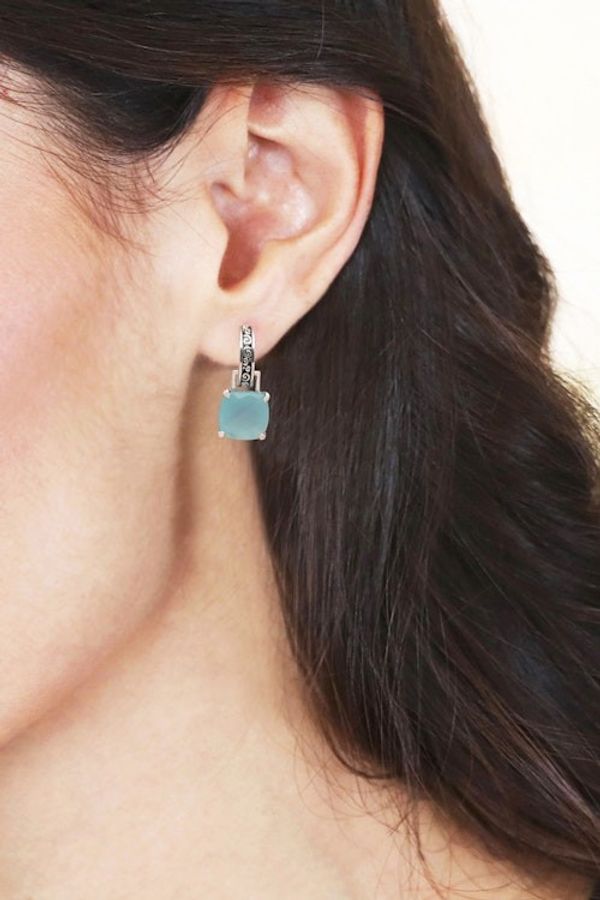 Alternate image for Blue Chalcedony and 925 Silver Dangle Earrings from Bali Buddha Hoops
