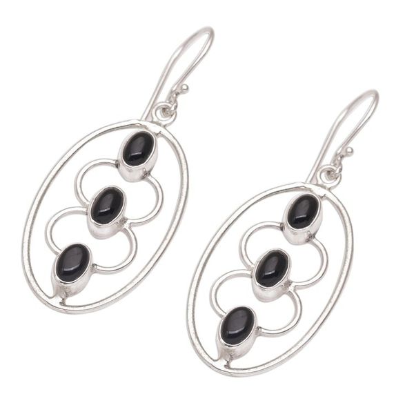 Alternate image for Sterling Silver Oval and Black Onyx Dangle Earrings Three Souls