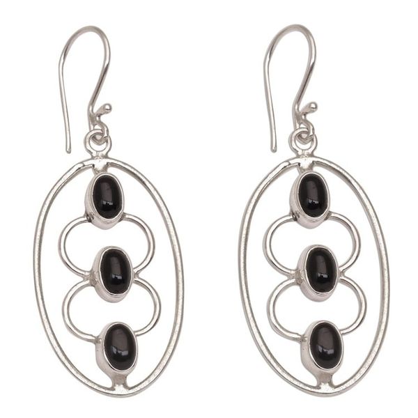 Alternate image for Sterling Silver Oval and Black Onyx Dangle Earrings Three Souls