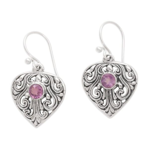 Alternate image for Handmade Amethyst and Sterling Silver Dangle Earrings Crest of Vines
