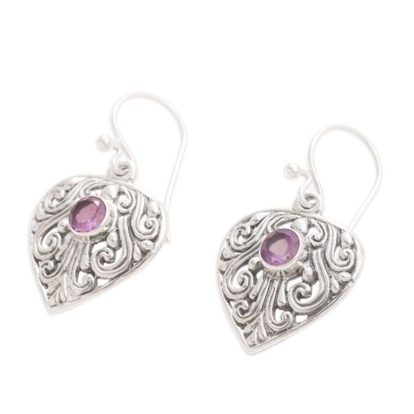 Alternate image for Handmade Amethyst and Sterling Silver Dangle Earrings Crest of Vines