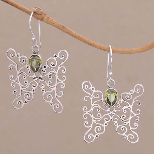 Alternate image for Peridot and Sterling Silver Butterfly Earrings from Bali Butterfly Swirls in Green
