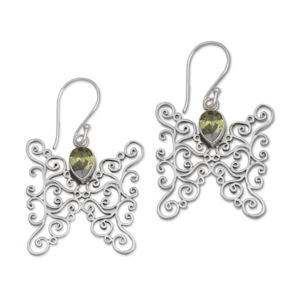 Alternate image for Peridot and Sterling Silver Butterfly Earrings from Bali Butterfly Swirls in Green