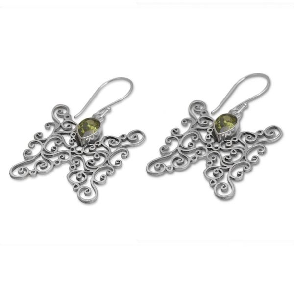 Alternate image for Peridot and Sterling Silver Butterfly Earrings from Bali Butterfly Swirls in Green