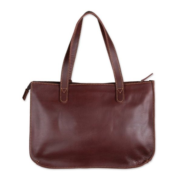 Alternate image for Handmade Dark Brown Leather Tote Shoulder Bag City Lines