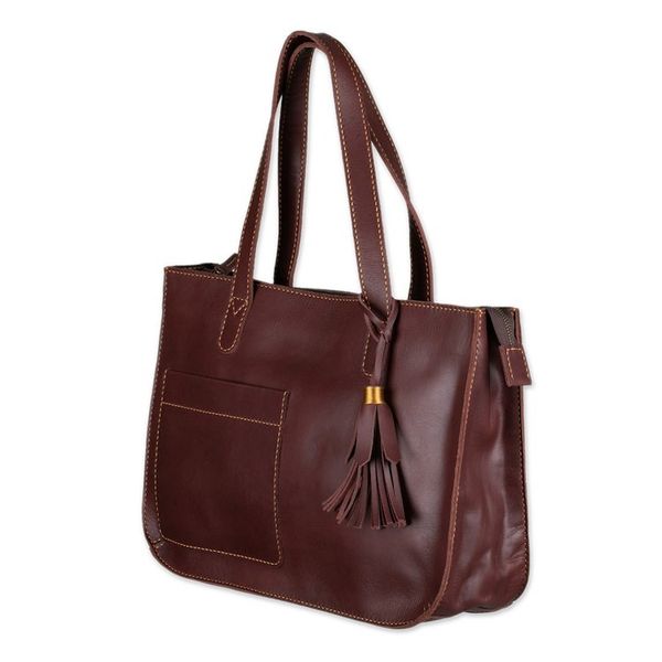 Alternate image for Handmade Dark Brown Leather Tote Shoulder Bag City Lines
