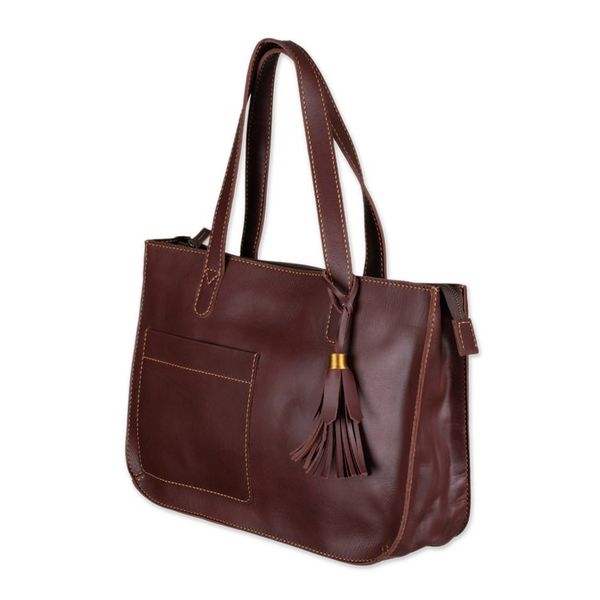 Alternate image for Handmade Dark Brown Leather Tote Shoulder Bag City Lines