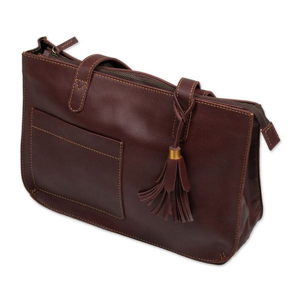 Alternate image for Handmade Dark Brown Leather Tote Shoulder Bag City Lines