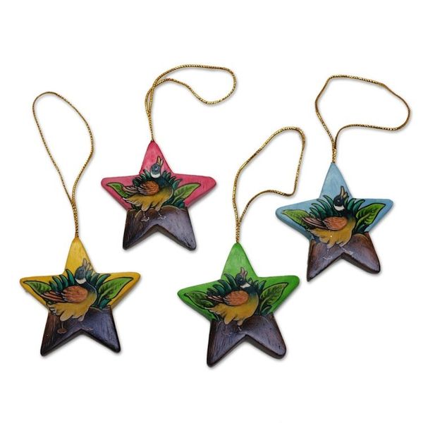 Alternate image for Hand Painted Star Ornaments with Ducklings Set of 4 Island Ducklings