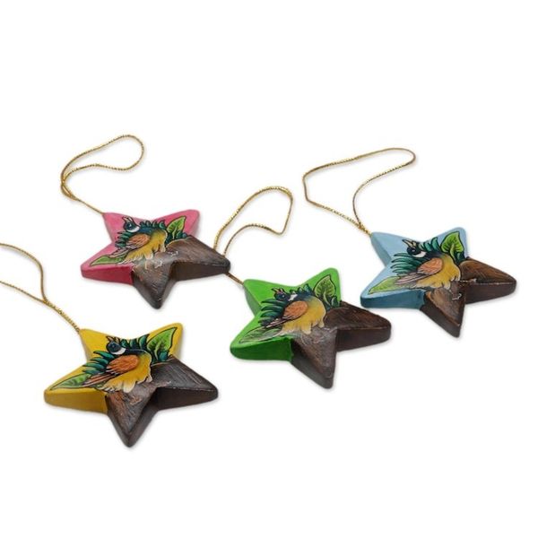 Alternate image for Hand Painted Star Ornaments with Ducklings Set of 4 Island Ducklings
