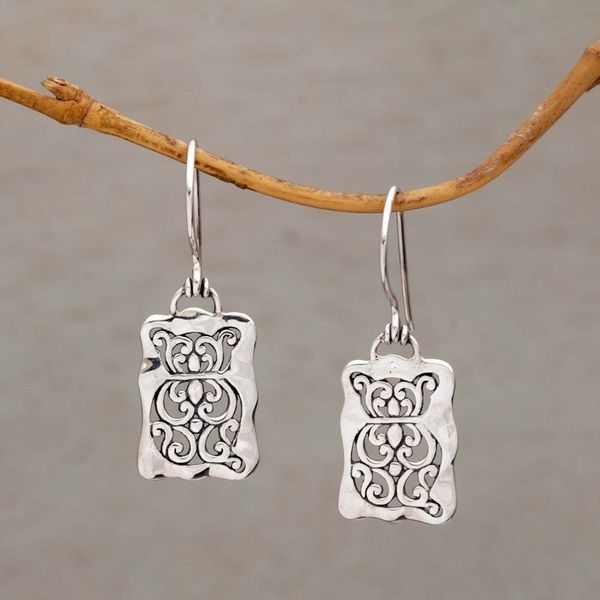 Alternate image for Cat Motif Sterling Silver Dangle Earrings from Bali Cat Swirls