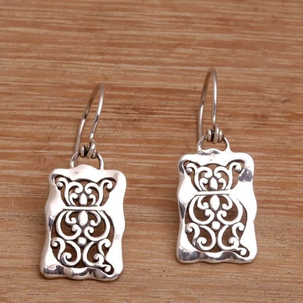 Alternate image for Cat Motif Sterling Silver Dangle Earrings from Bali Cat Swirls