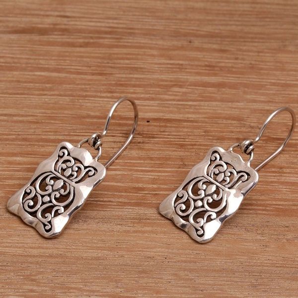 Alternate image for Cat Motif Sterling Silver Dangle Earrings from Bali Cat Swirls