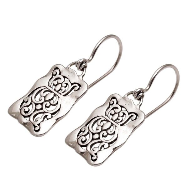 Alternate image for Cat Motif Sterling Silver Dangle Earrings from Bali Cat Swirls