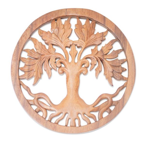 Alternate image for Balinese Crafted Plant Wood Wall Relief Panel Chaya