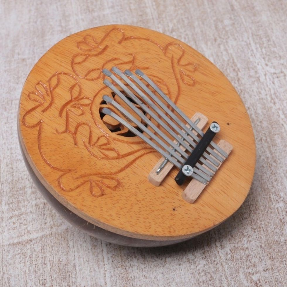 Handcrafted Coconut Shell Kalimba Thumb Piano from Bali 'Gecko Melody'