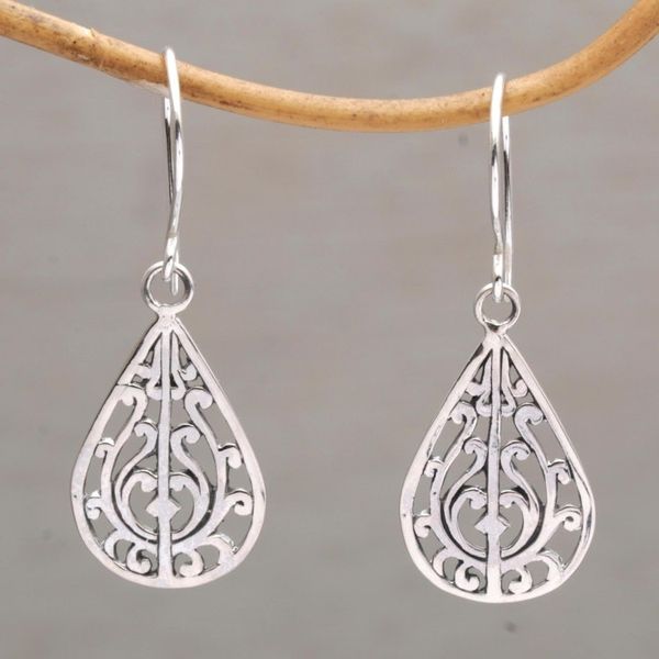 Alternate image for Sterling Silver Drop-Shaped Dangle Earrings from Bali Gunungan Vines