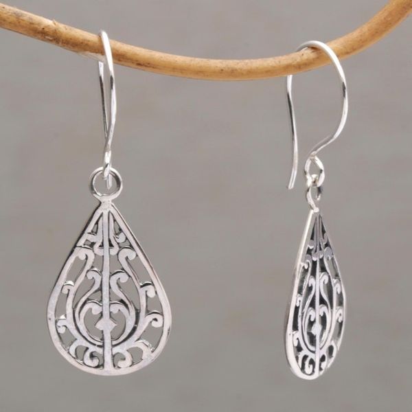 Alternate image for Sterling Silver Drop-Shaped Dangle Earrings from Bali Gunungan Vines