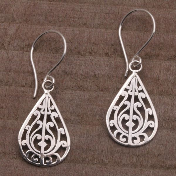 Alternate image for Sterling Silver Drop-Shaped Dangle Earrings from Bali Gunungan Vines